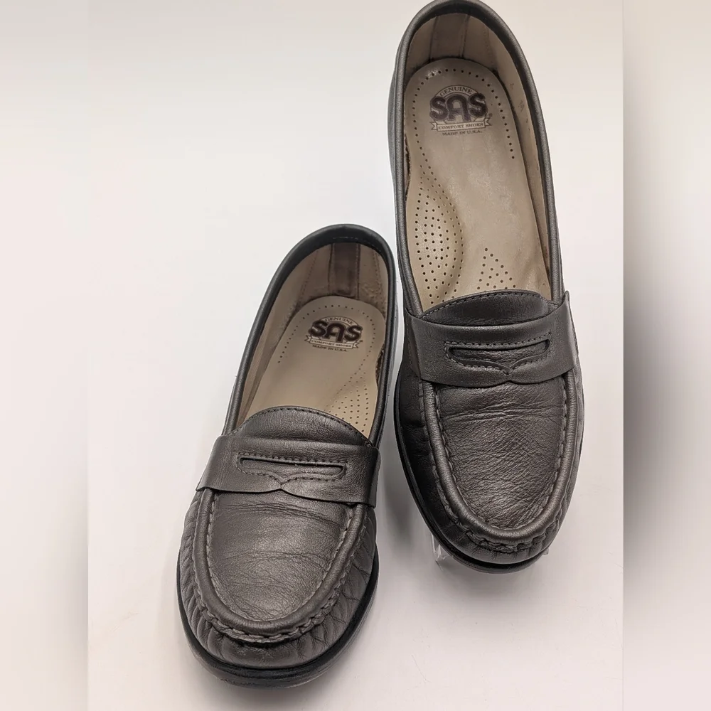 SAS Tripad Comfort Women's Sz 6M Charcoal Leather Loafers Tripad System Insoles - Picture 10 of 17